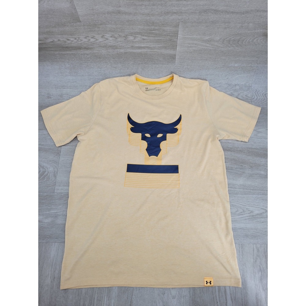 Under Armour HeatGear T-Shirt Men's Medium Yellow Loose Fit The Rock Workout Gym